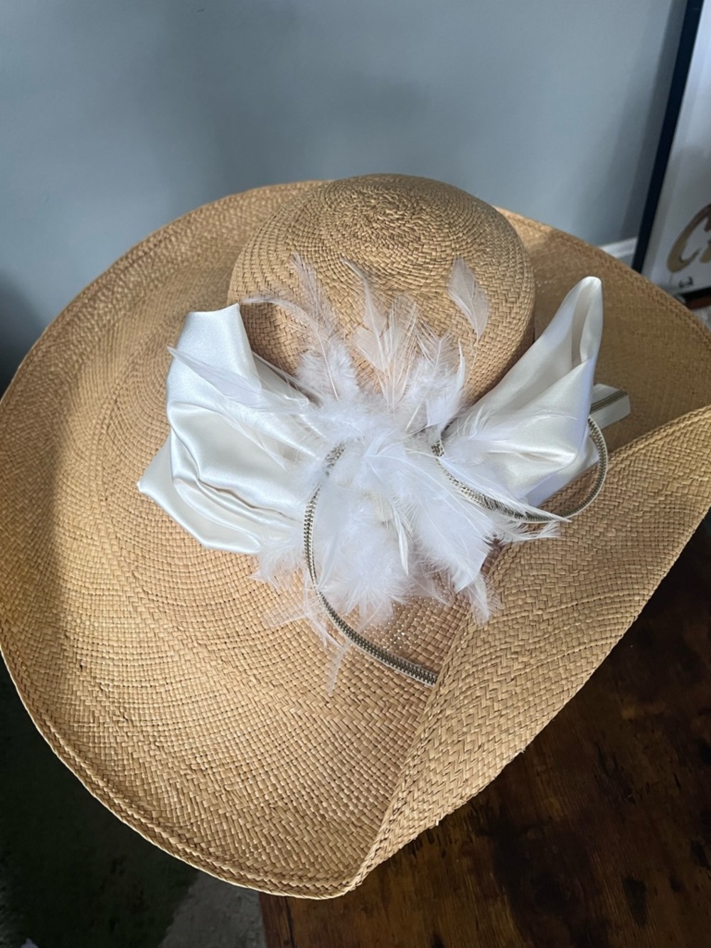 Large straw fascinator hat - Kentucky derby hat